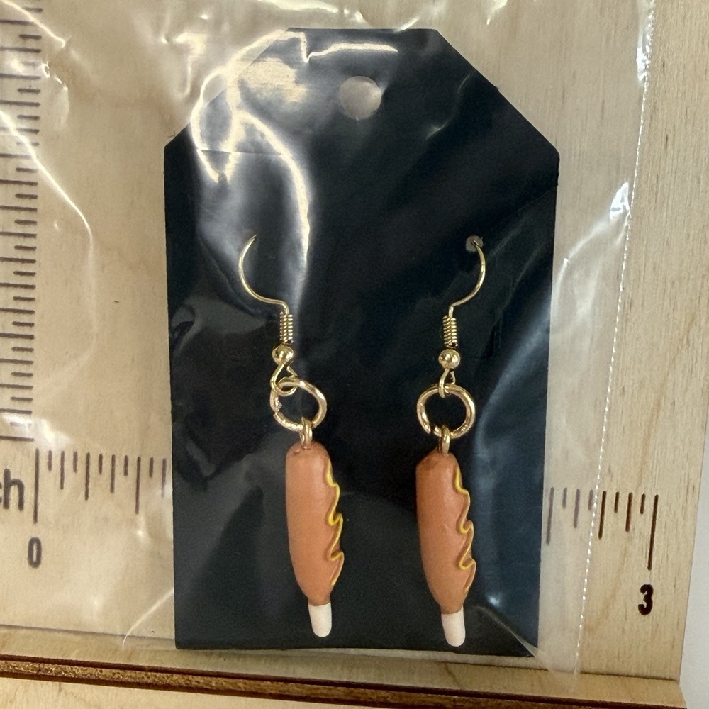 Corn Dog Earrings - Fair Earrings - Food Earrings - Mustard - Picture 4 of 4